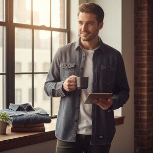 Chemise DJAB Simons homme taille Large G gris manche longue flanelle